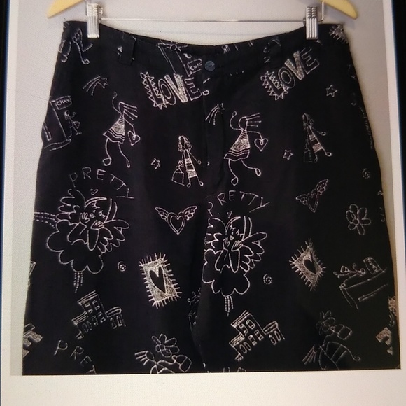 Chicos Design Blend Silk & Linen Cropped Women 3 Pants Novelty Print lognelook - Picture 5 of 16